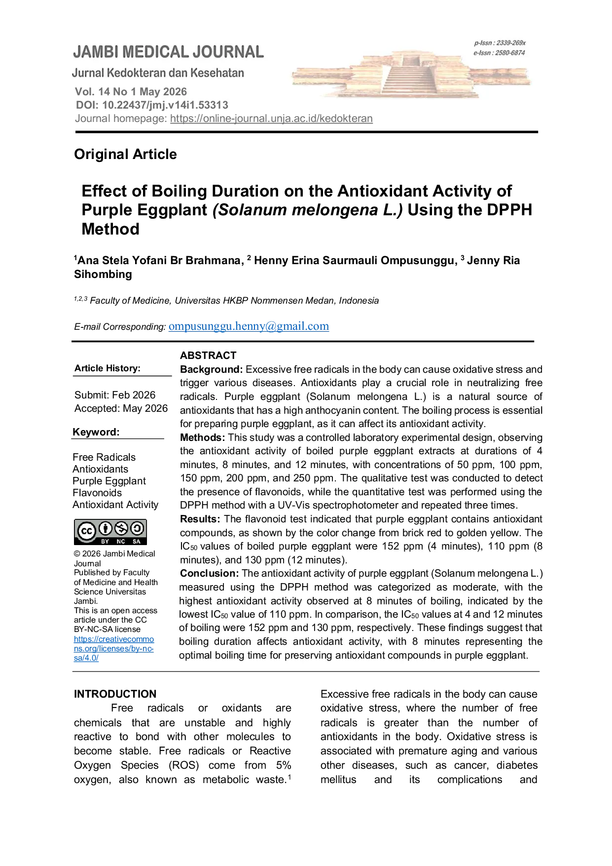 JURIS Effect of Boiling Duration on the Antioxidant Activity of Purple Eggplant Solanum melongena L Using the DPPH Method