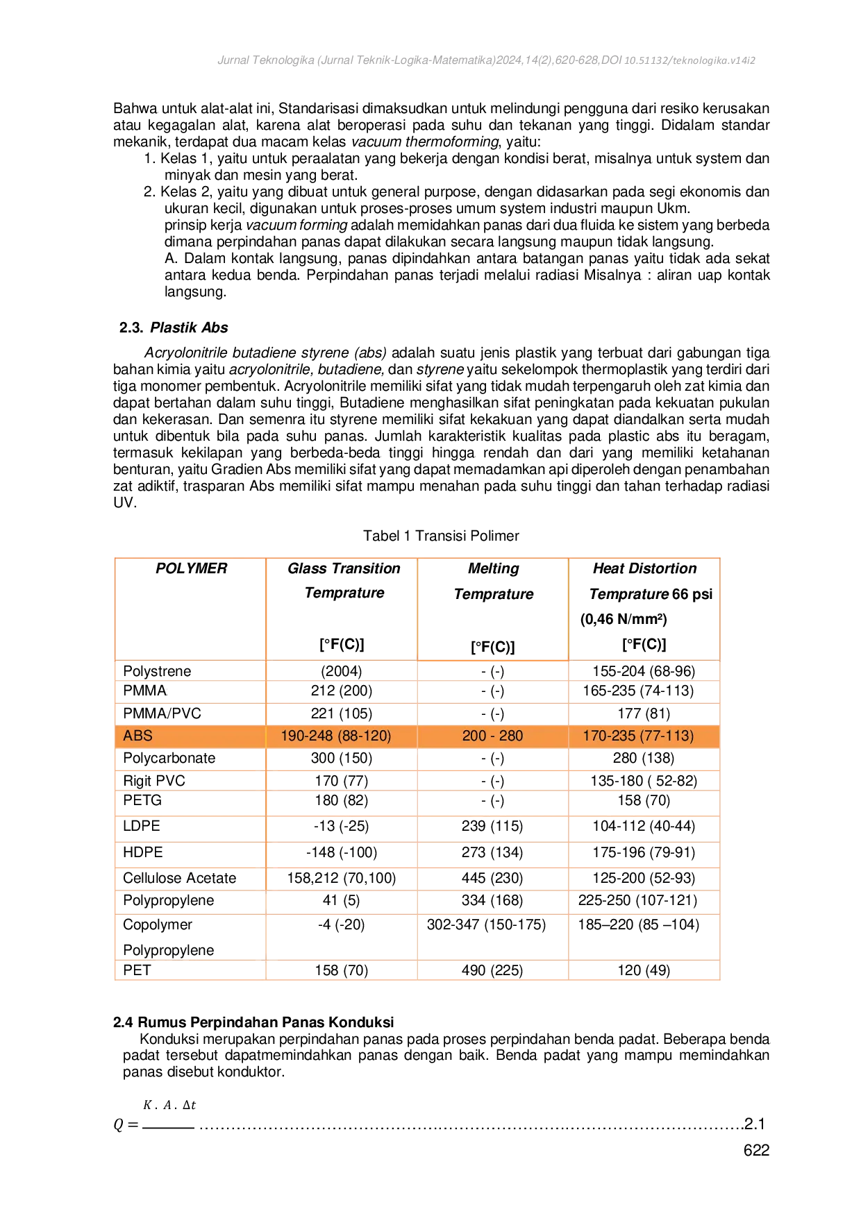 JURIS Performance analysis of vacuum forming machines for the plastic material acryolonitrile butadiene styrene abs