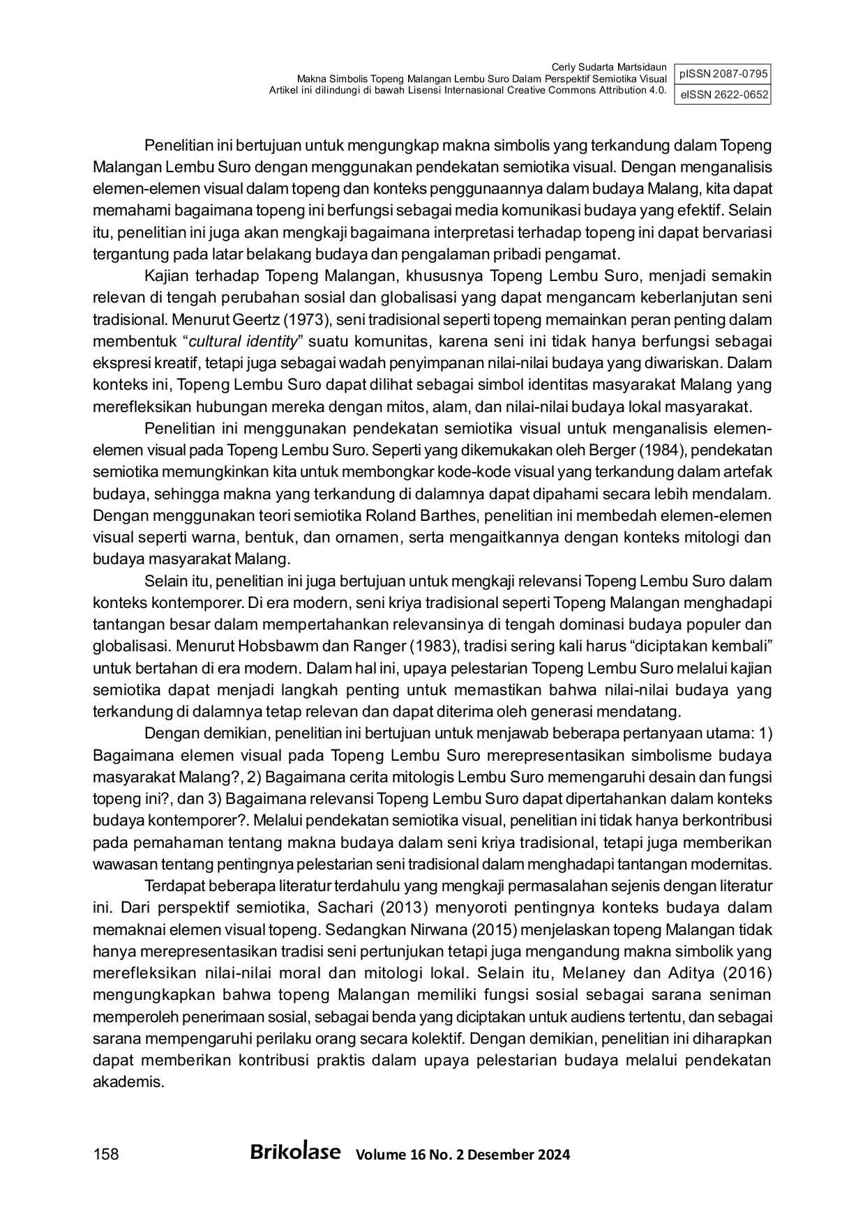 JURIS Makna Simbolis Topeng Malangan Lembu Suro Dalam Perspektif Semiotika Visual
