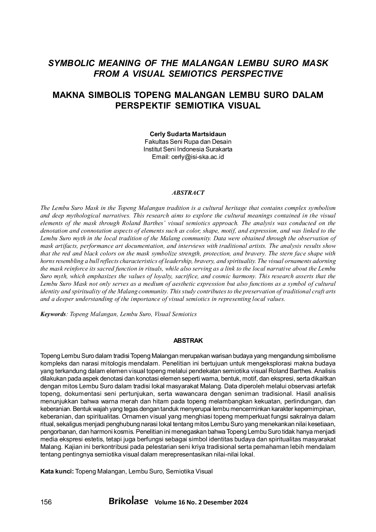 JURIS Makna Simbolis Topeng Malangan Lembu Suro Dalam Perspektif Semiotika Visual
