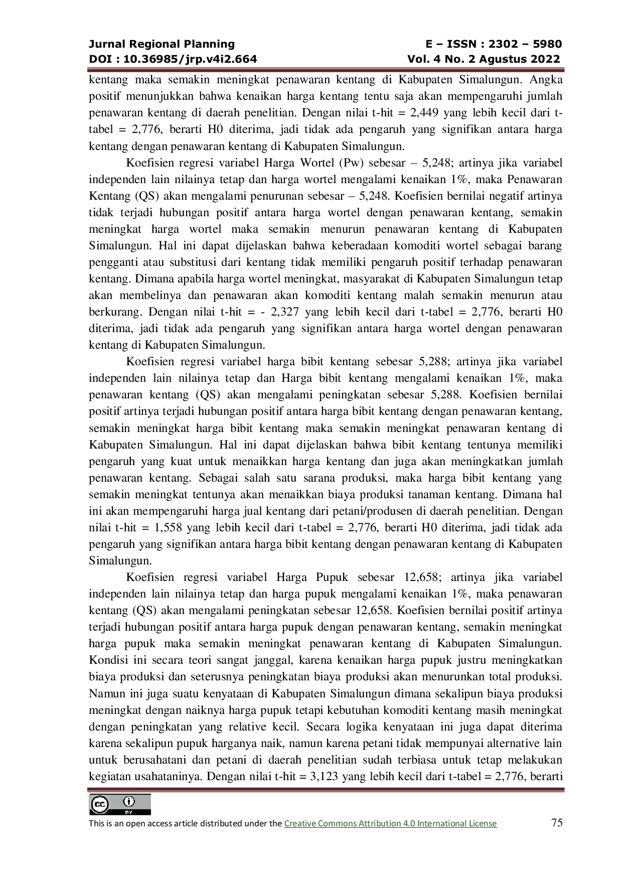 JURIS Penawaran Komoditi Kentang Sebagai Dasar Pengembangan Potensi Wilayah Di Kabupaten Simalungun