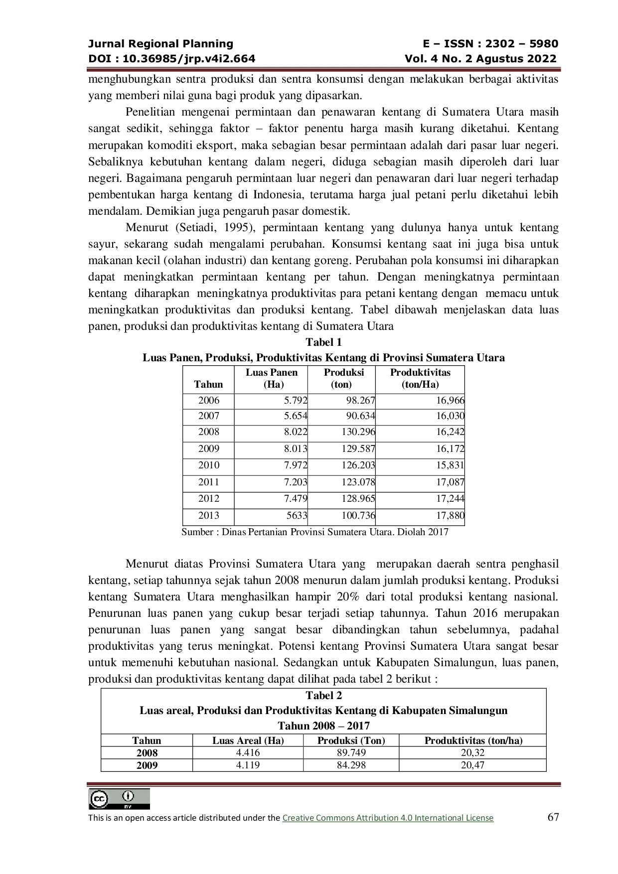 JURIS Penawaran Komoditi Kentang Sebagai Dasar Pengembangan Potensi Wilayah Di Kabupaten Simalungun