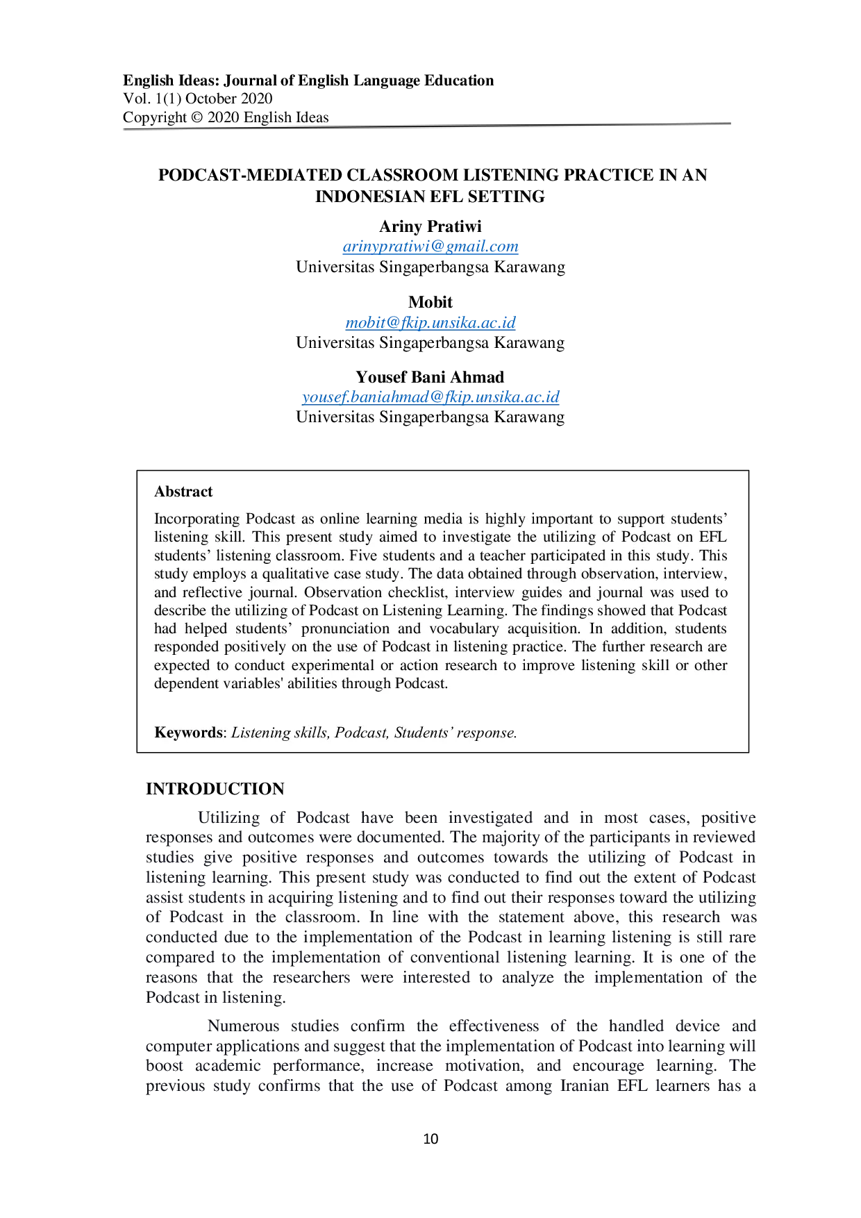 JURIS Podcast mediated classroom listening practice in an Indonesian EFL setting