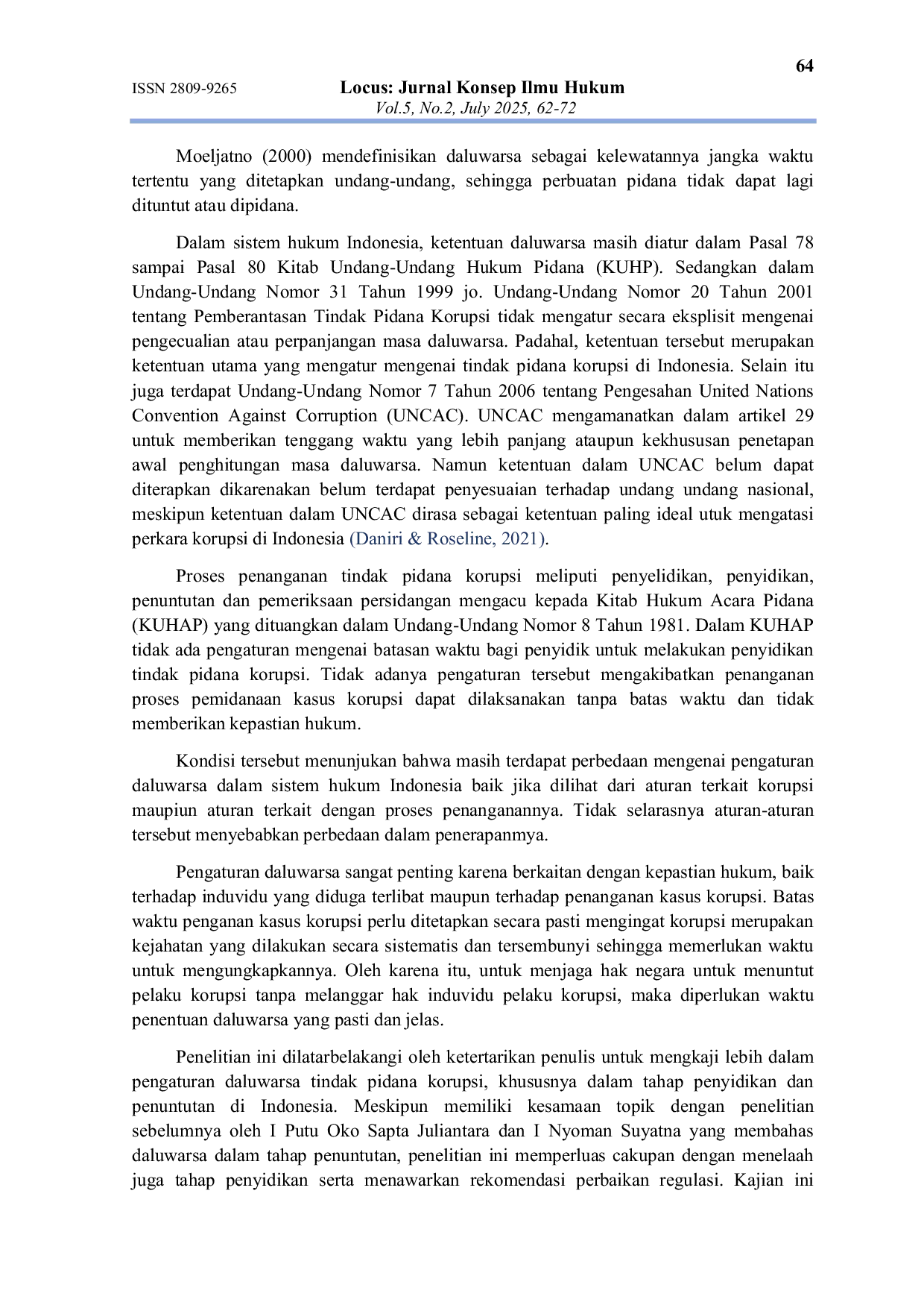 JURIS Daluwarsa Tindak Pidana Korupsi Dalam Masa Penyidikan dan Penuntutan