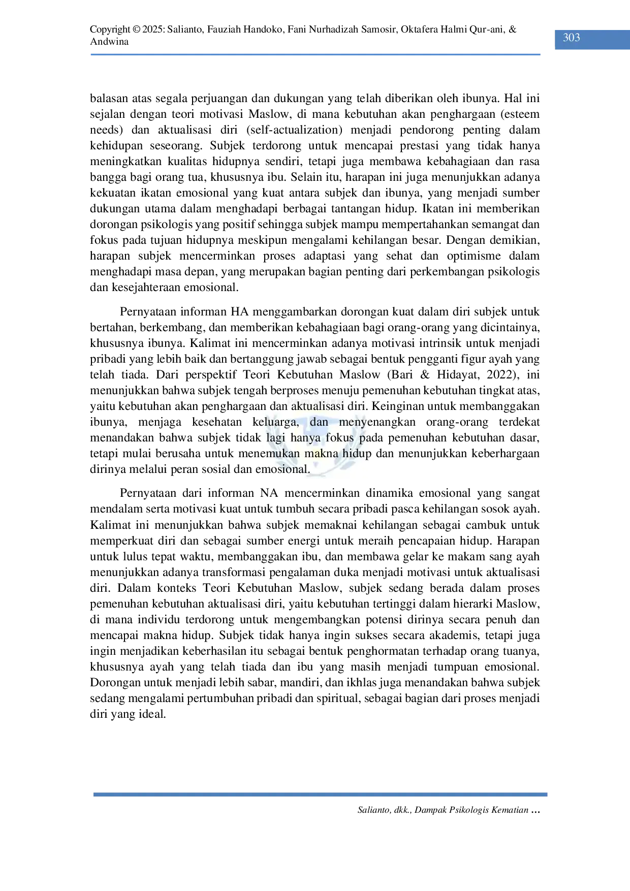 JURIS Dampak Psikologis Kematian Ayah yang di Rasakan oleh Perempuan Dewasa Muda