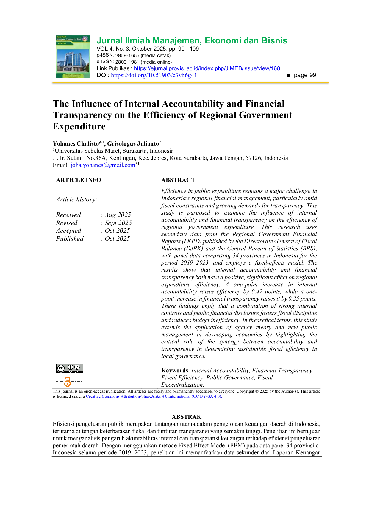 JURIS The Influence of Internal Accountability and Financial Transparency on the Efficiency of Regional Government Expenditure