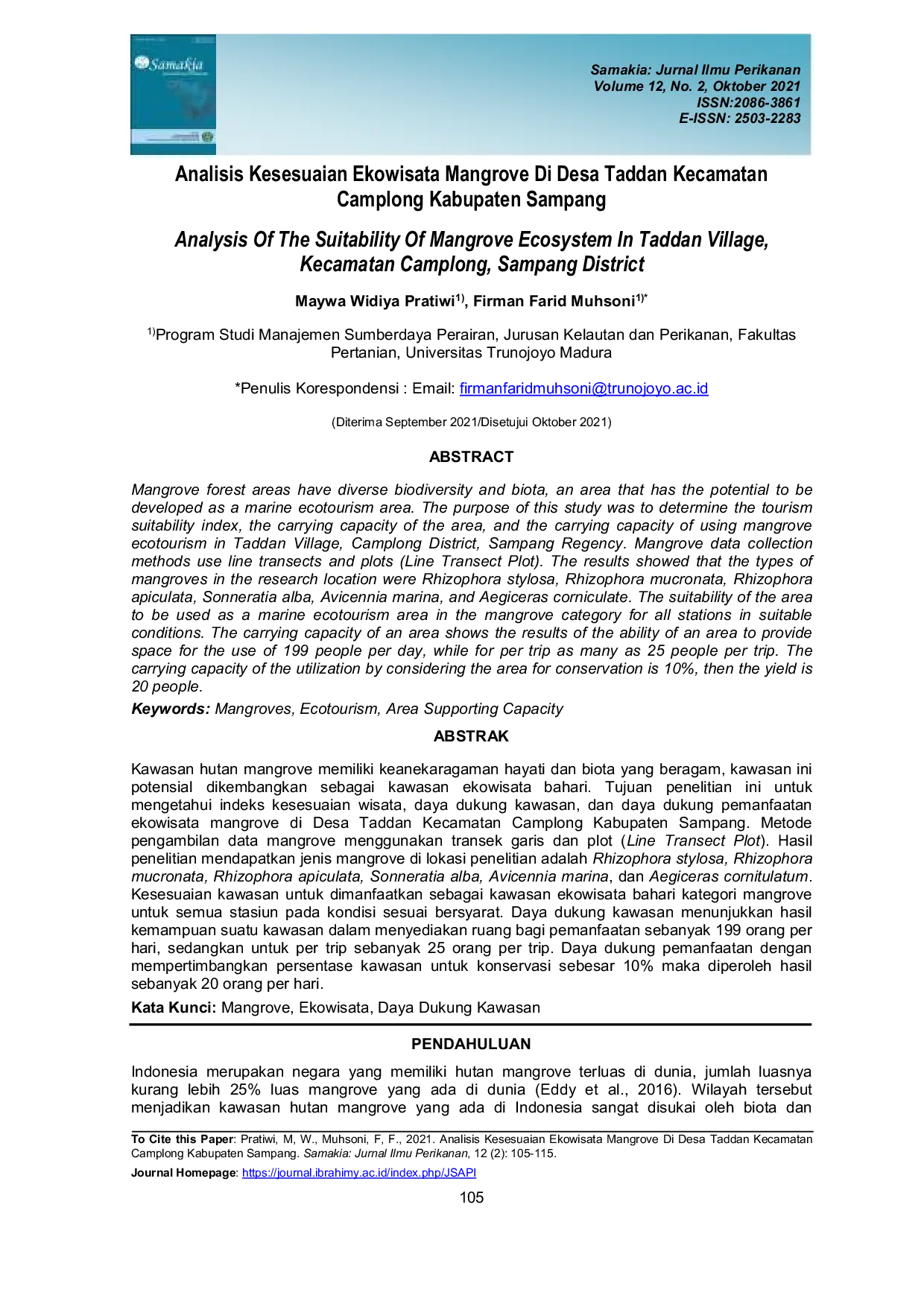JURIS Analisis Kesesuaian Ekowisata Mangrove Di Desa Taddan Kecamatan Camplong Kabupaten Sampang