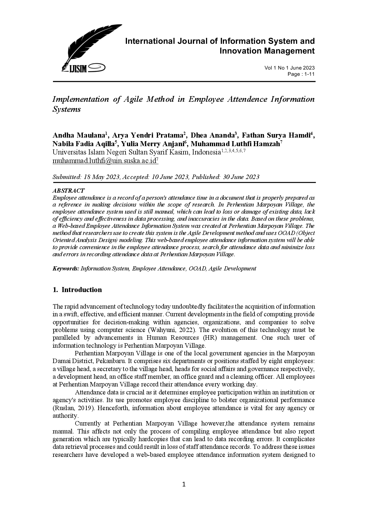 JURIS Implementation of Agile Method in Employee Attendance Information Systems