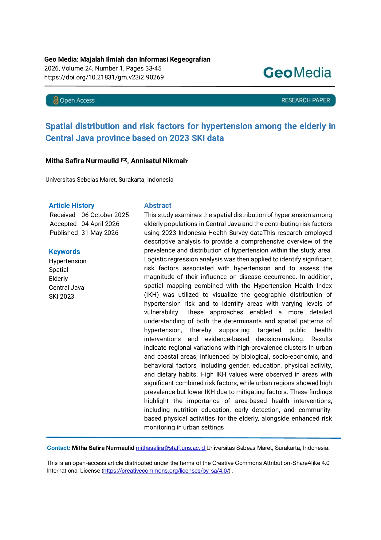 JURIS Spatial distribution and risk factors for hypertension among the elderly in Central Java Province