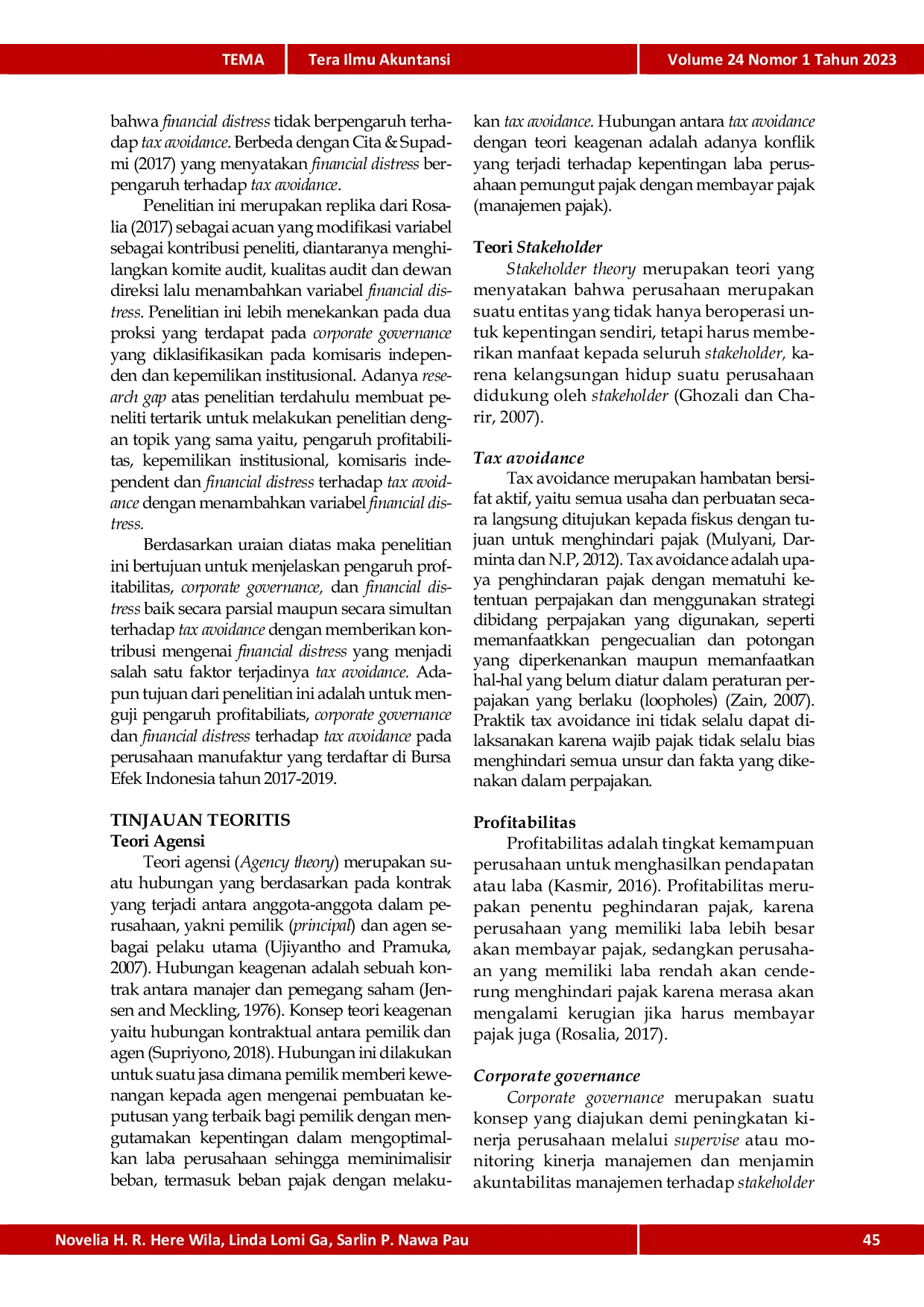 JURIS Pengaruh Profitabilitas Corporate Governance dan Financial Distress terhadap Tax Avoidance