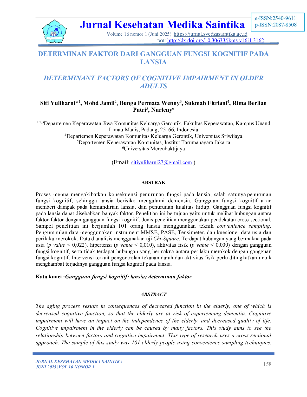 JURIS Determinan Faktor dari Gangguan Fungsi Kognitif pada Lansia