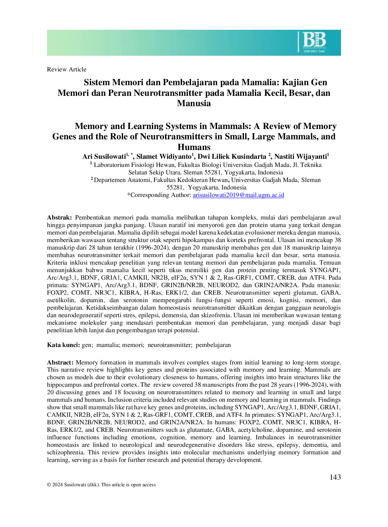 JURIS Sistem Memori dan Pembelajaran pada Mamalia