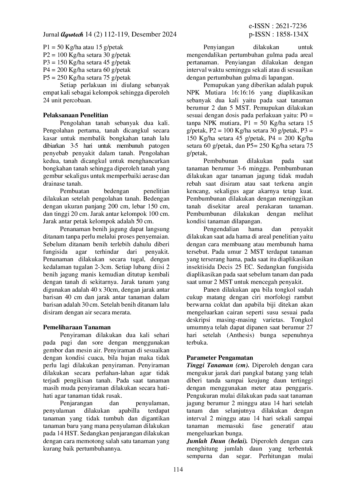 JURIS Pertumbuhan dan Hasil Tanaman Jagung Manis Pada Berbagai Dosis Pupuk NPK Mutiara