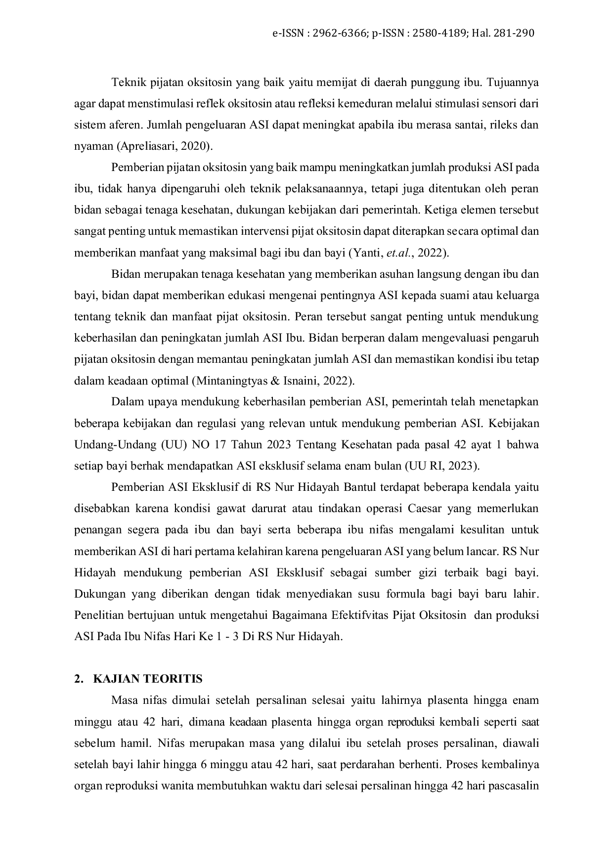 JURIS Efektivitas Pijat Oksitosin Terhadap Produksi Asi Pada Ibu Nifas Hari Ke 1 3