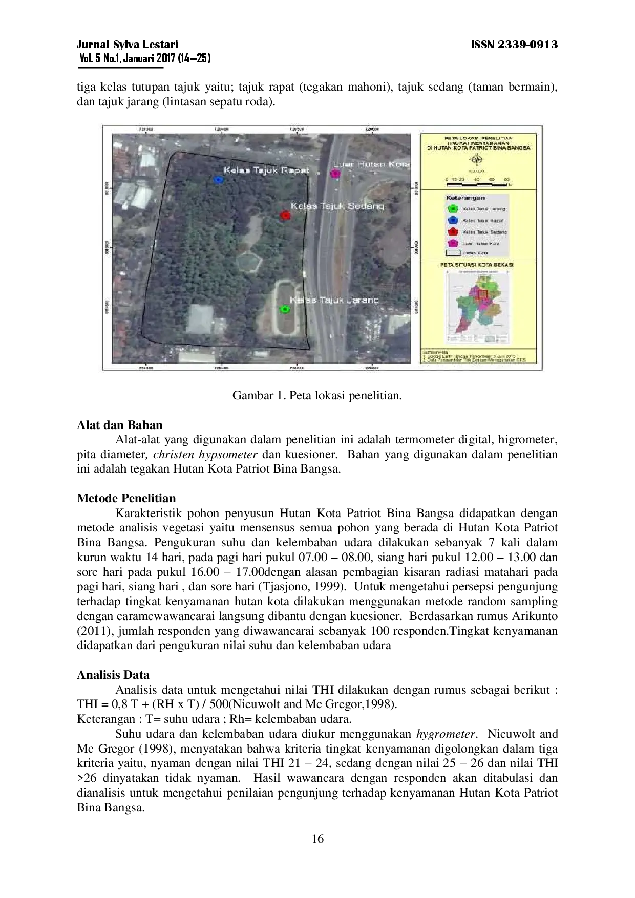 juris Tingkat Kenyamanan Di Hutan Kota Patriot Bina Bangsa Kota Bekasi