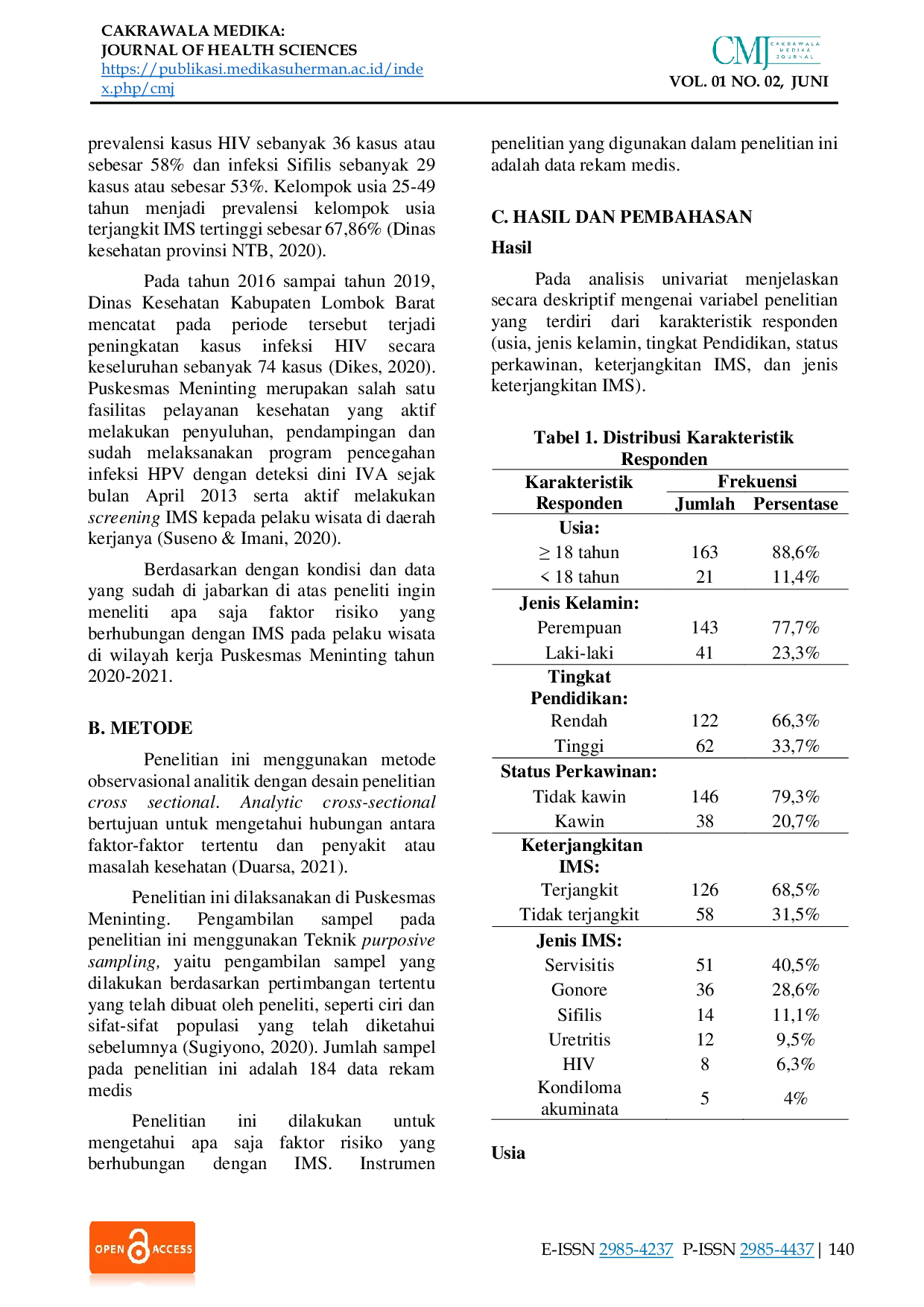 JURIS Faktor Risiko Yang Berhubungan Dengan Infeksi Menular Seksual IMS Pada Pelaku Wiisata Di Wilayah Kerja Puskesmas Meninting Tahun 2020 2021