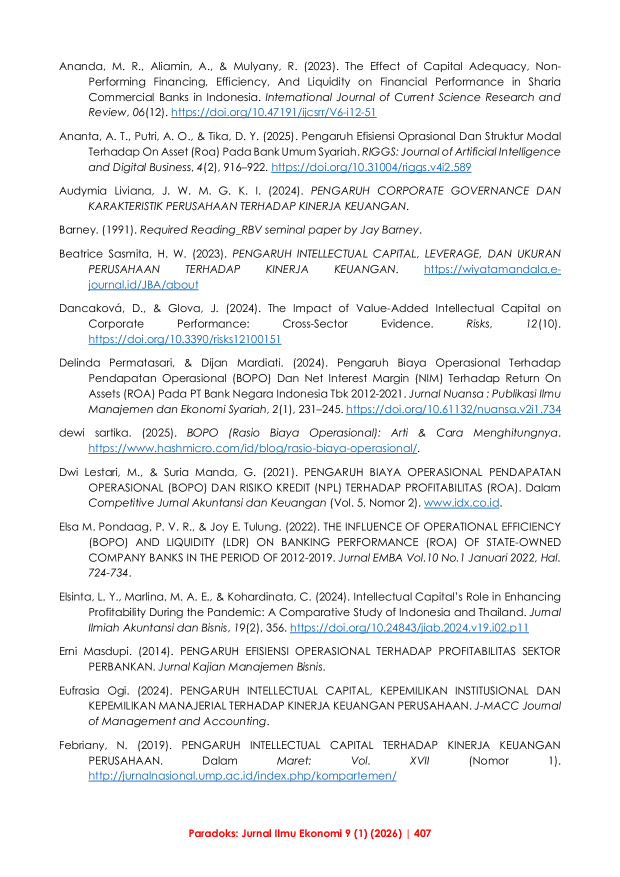 JURIS Pengaruh Intellectual Capital Efisiensi Operasional dan Kepemilikan Manajerial Terhadap Kinerja Keuangan Perusahaan Perbankan Konvensional di Indonesia Tahun 2021 2024