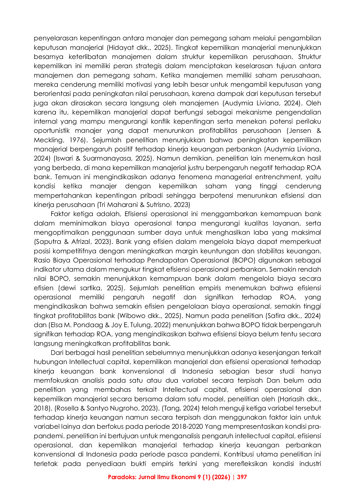JURIS Pengaruh Intellectual Capital Efisiensi Operasional dan Kepemilikan Manajerial Terhadap Kinerja Keuangan Perusahaan Perbankan Konvensional di Indonesia Tahun 2021 2024