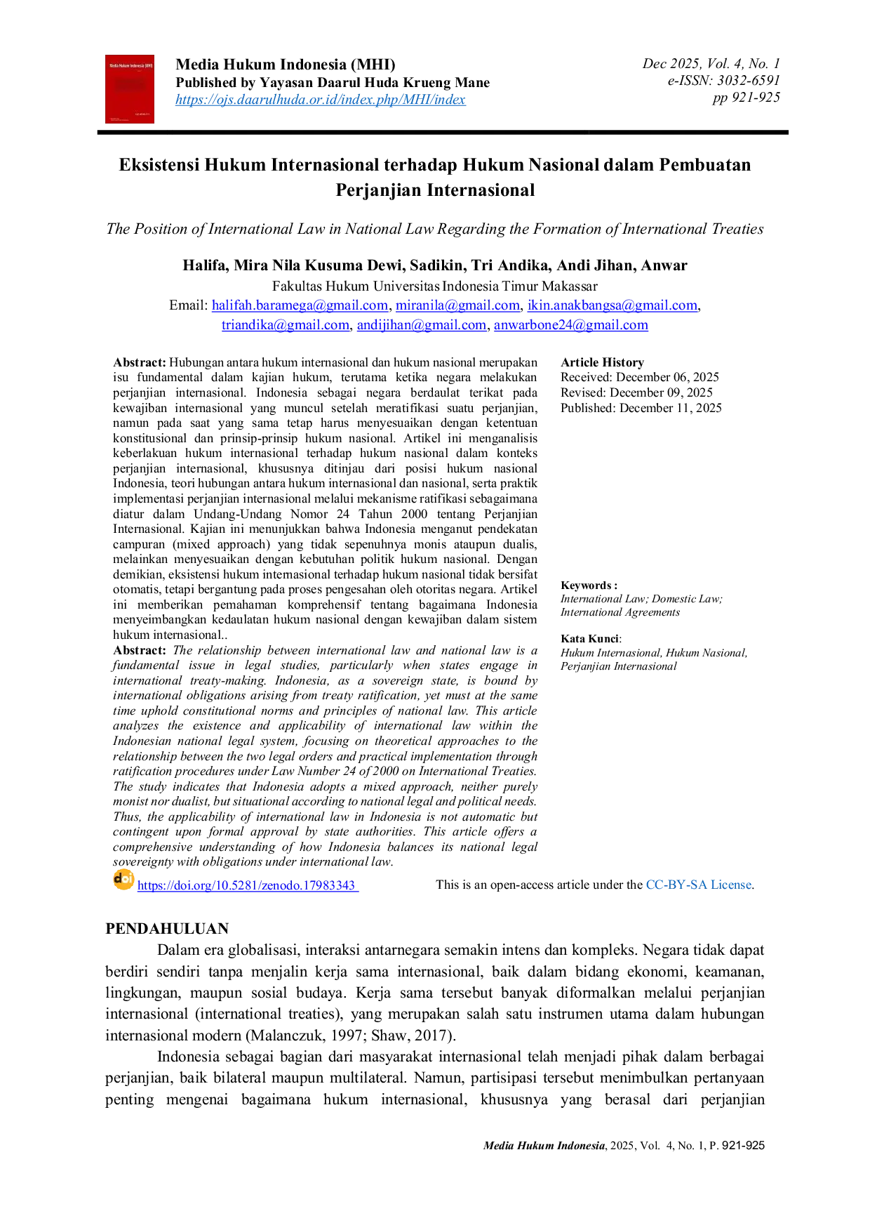 JURIS Eksistensi Hukum Internasional terhadap Hukum Nasional dalam Pembuatan Perjanjian Internasional
