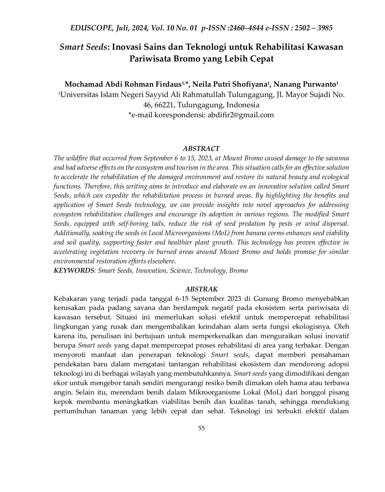 JURIS Smart Seeds Inovasi Sains dan Teknologi untuk Rehabilitasi Kawasan Pariwisata Bromo yang Lebih Cepat