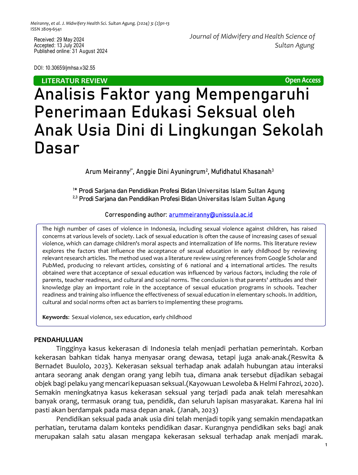 JURIS Analisis Faktor yang Mempengaruhi Penerimaan Edukasi Seksual oleh Anak Usia Dini di Lingkungan Sekolah Dasar