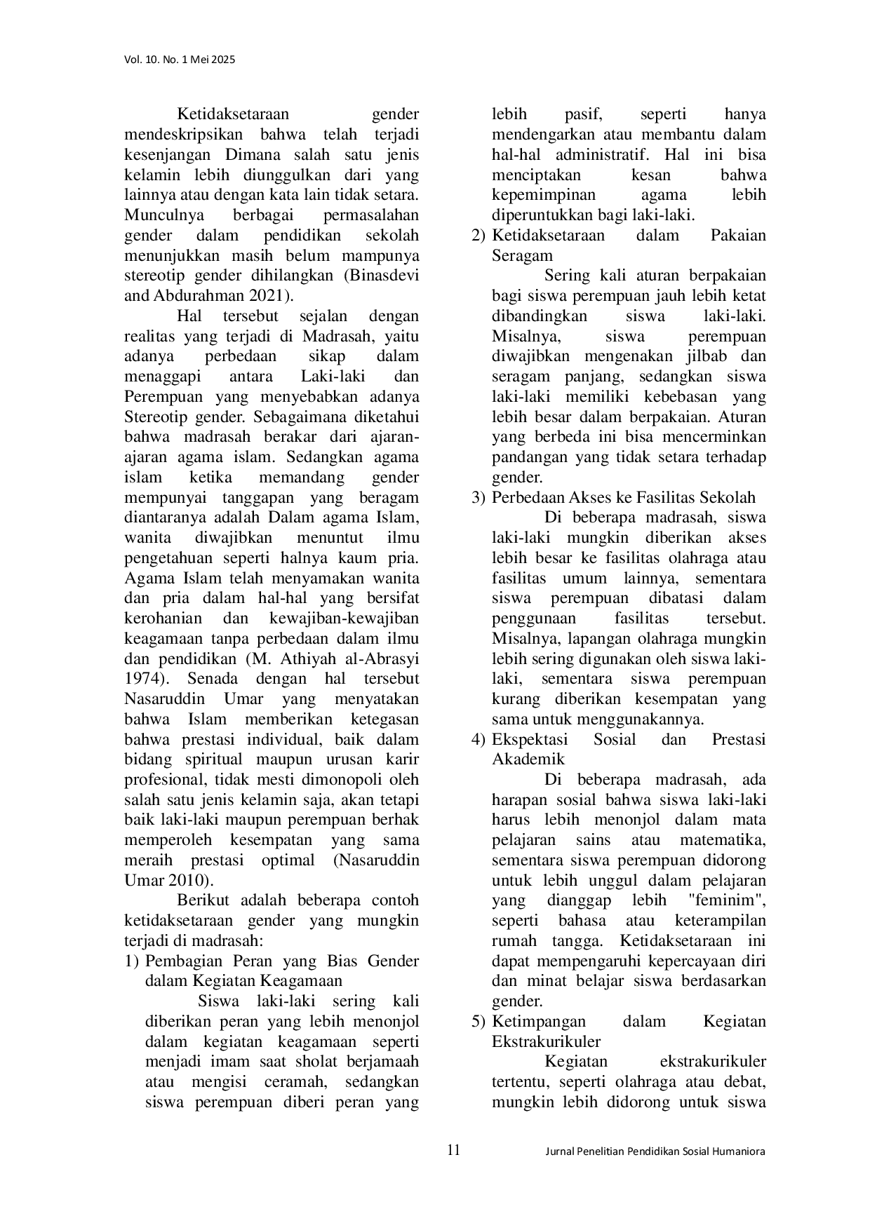 JURIS Ketidaksetaraan Gender Dalam Pendidikan di Madrasah