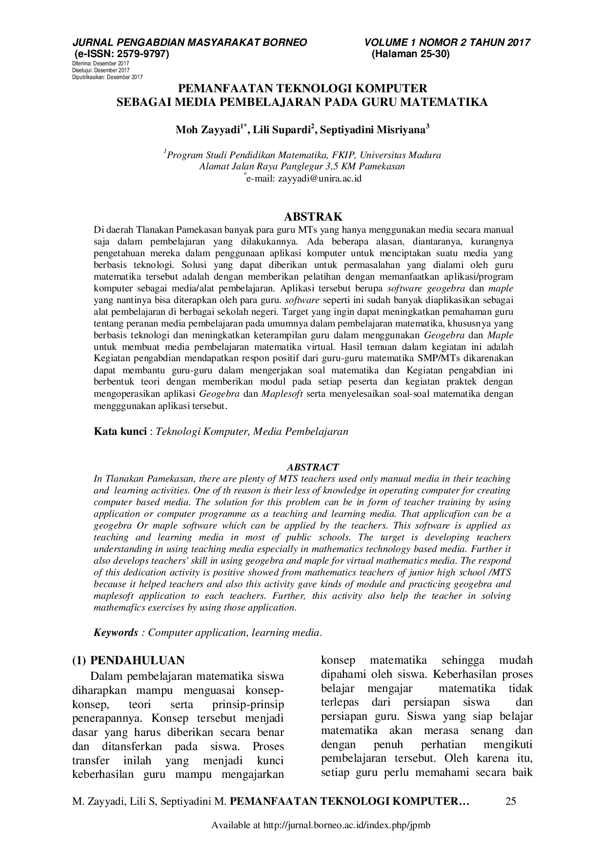JURIS Pemanfaatan Teknologi Komputer Sebagai Media Pembelajaran Pada Guru Matematika