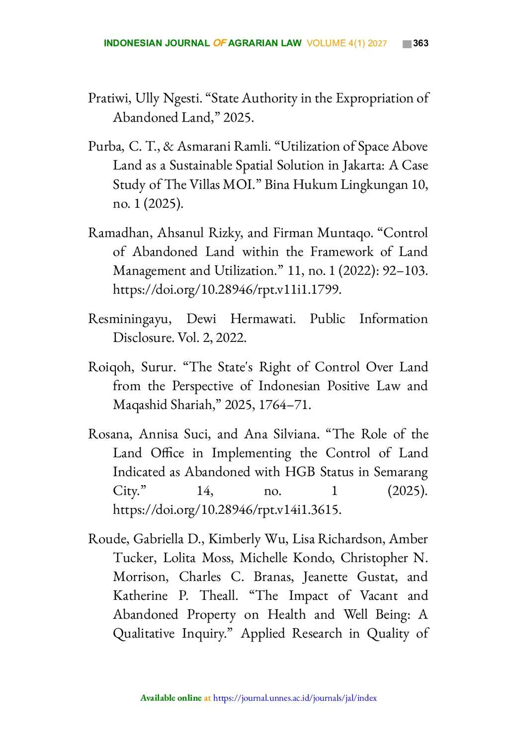 JURIS Responsibilities of Land Rights Holders in the Control of Abandoned Land Indicated by the Existence of Abandoned Buildings