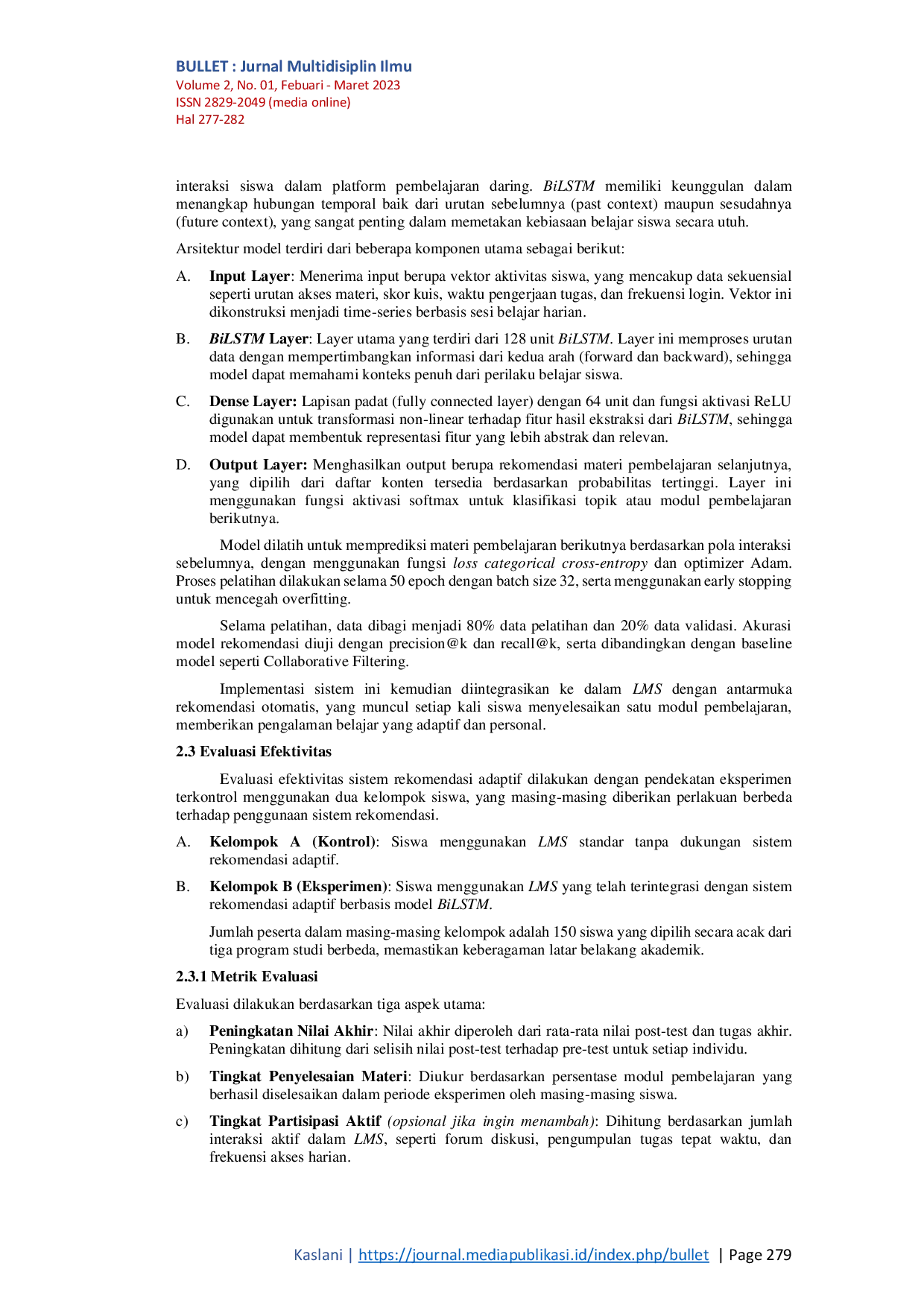 JURIS Evaluasi Efektivitas Sistem Rekomendasi Pembelajaran Adaptif Berbasis Deep Learning Dalam Meningkatkan Performa Siswa