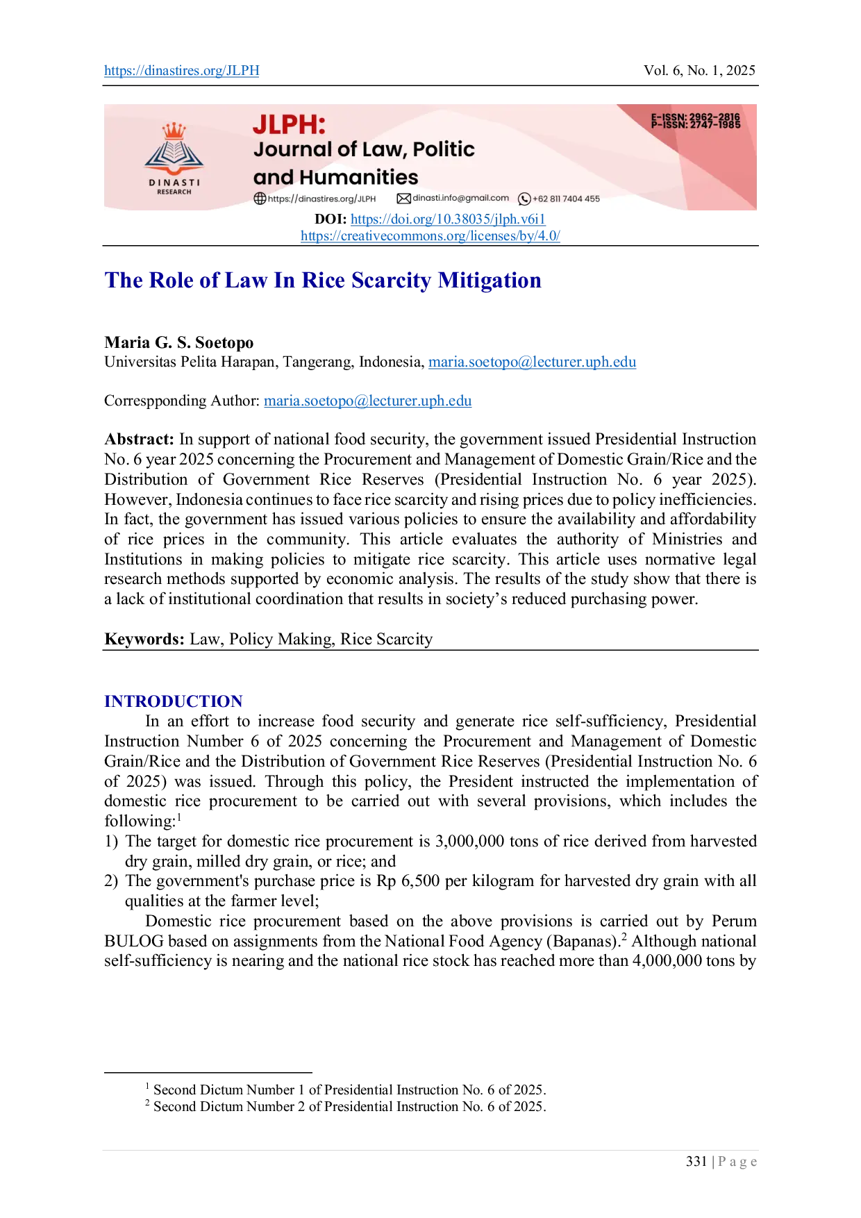 JURIS The Role of Law in Rice Scarcity Mitigation