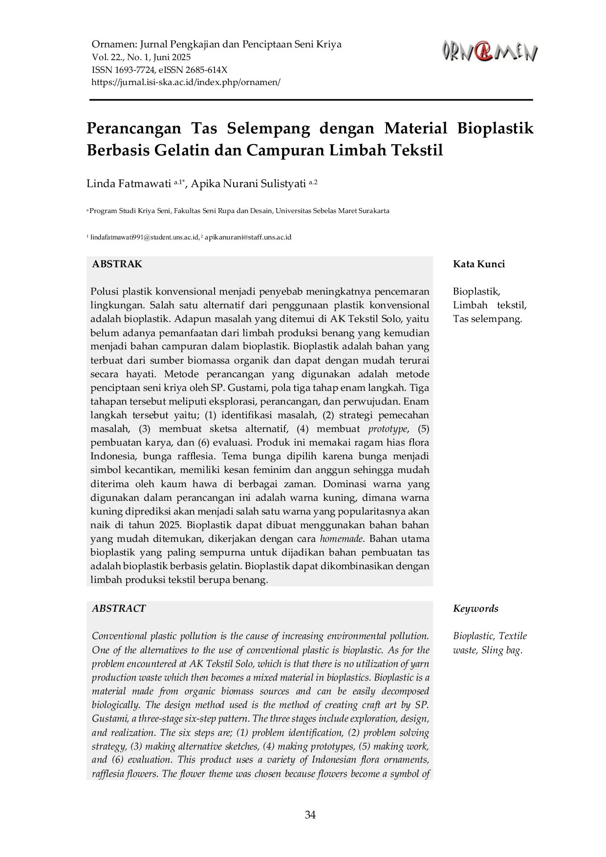 JURIS Perancangan Tas Selempang dengan Material Bioplastik Berbasis Gelatin dan Campuran Limbah Tekstil