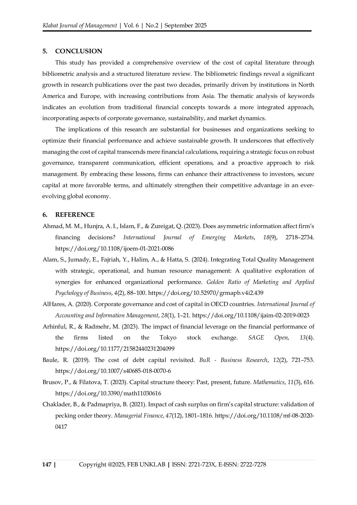 JURIS Cost of Capital Revisited Trends and Insights via Bibliometric Analysis and Literature Review