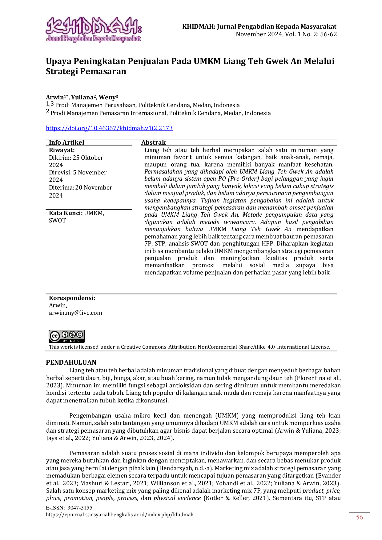 JURIS Upaya Peningkatan Penjualan Pada UMKM Liang Teh Gwek An Melalui Stategi Pemasaran