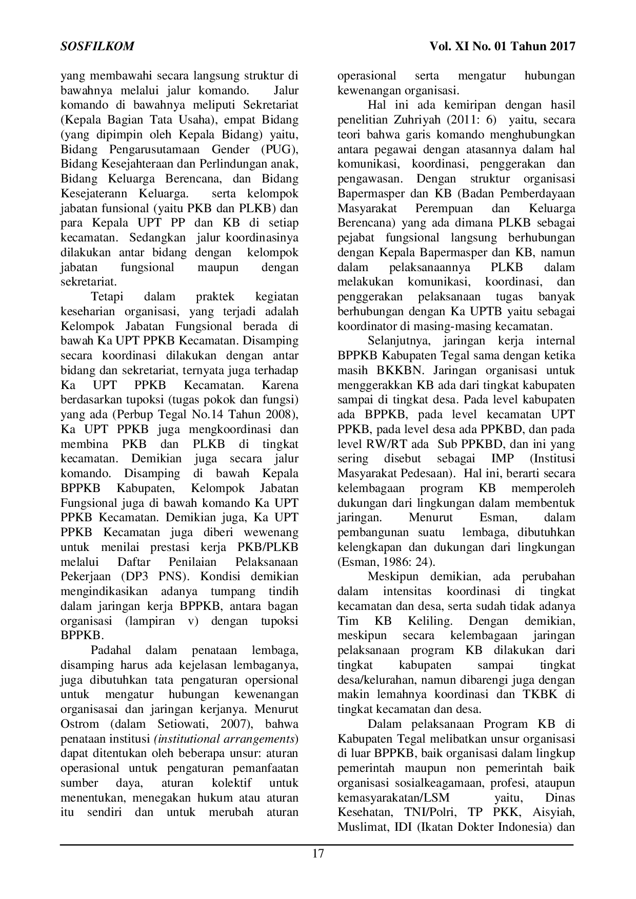 JURIS Aspek Kelembagaan dan Komitmen Politik Program Keluarga Berencana Era Desentralisasi di Kabupaten Tegal