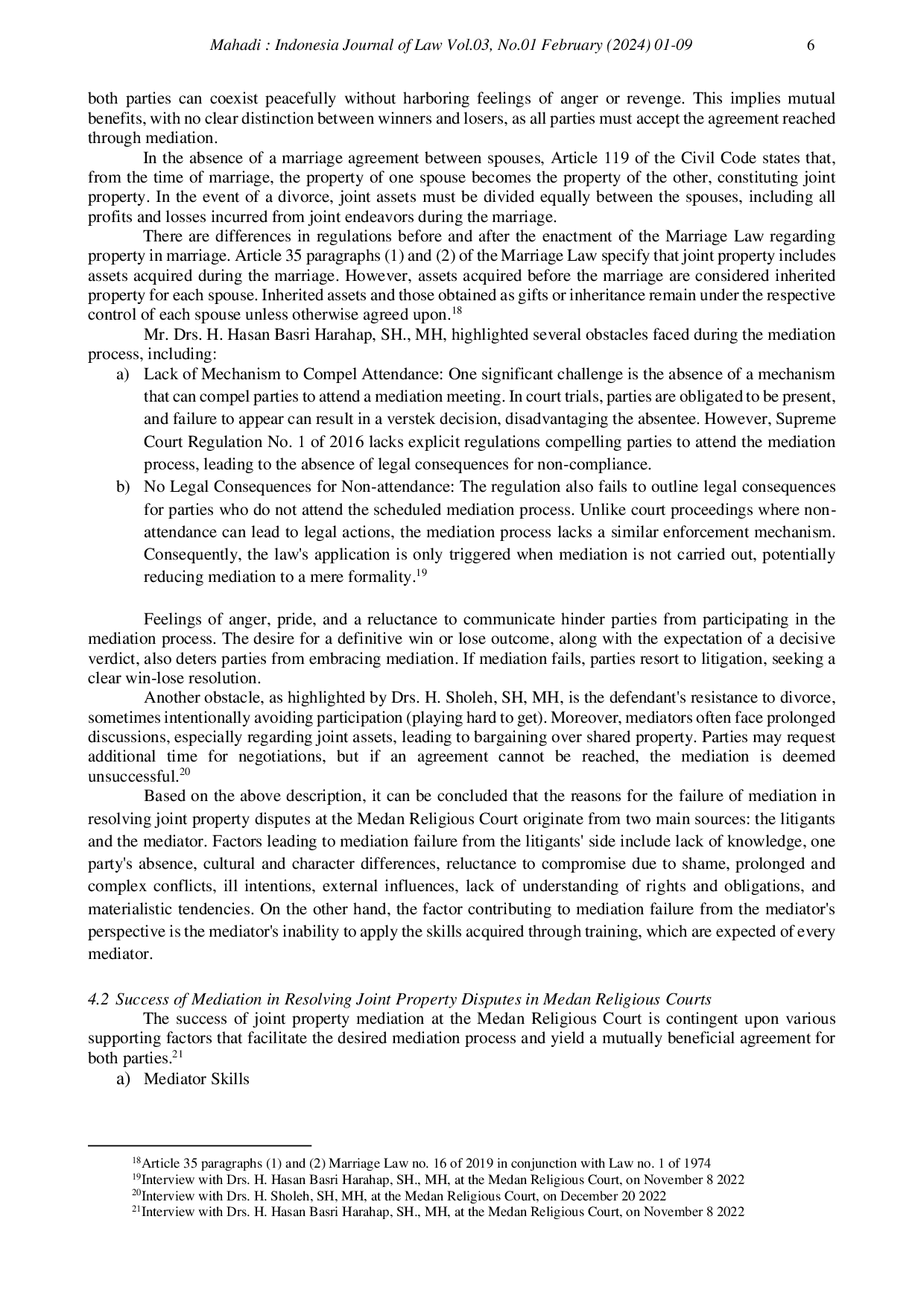 JURIS Legal Study of the Failure of Mediators in Resolving Disputes on the Division of Collective Property After Divorce Study in Medan Religious Courts