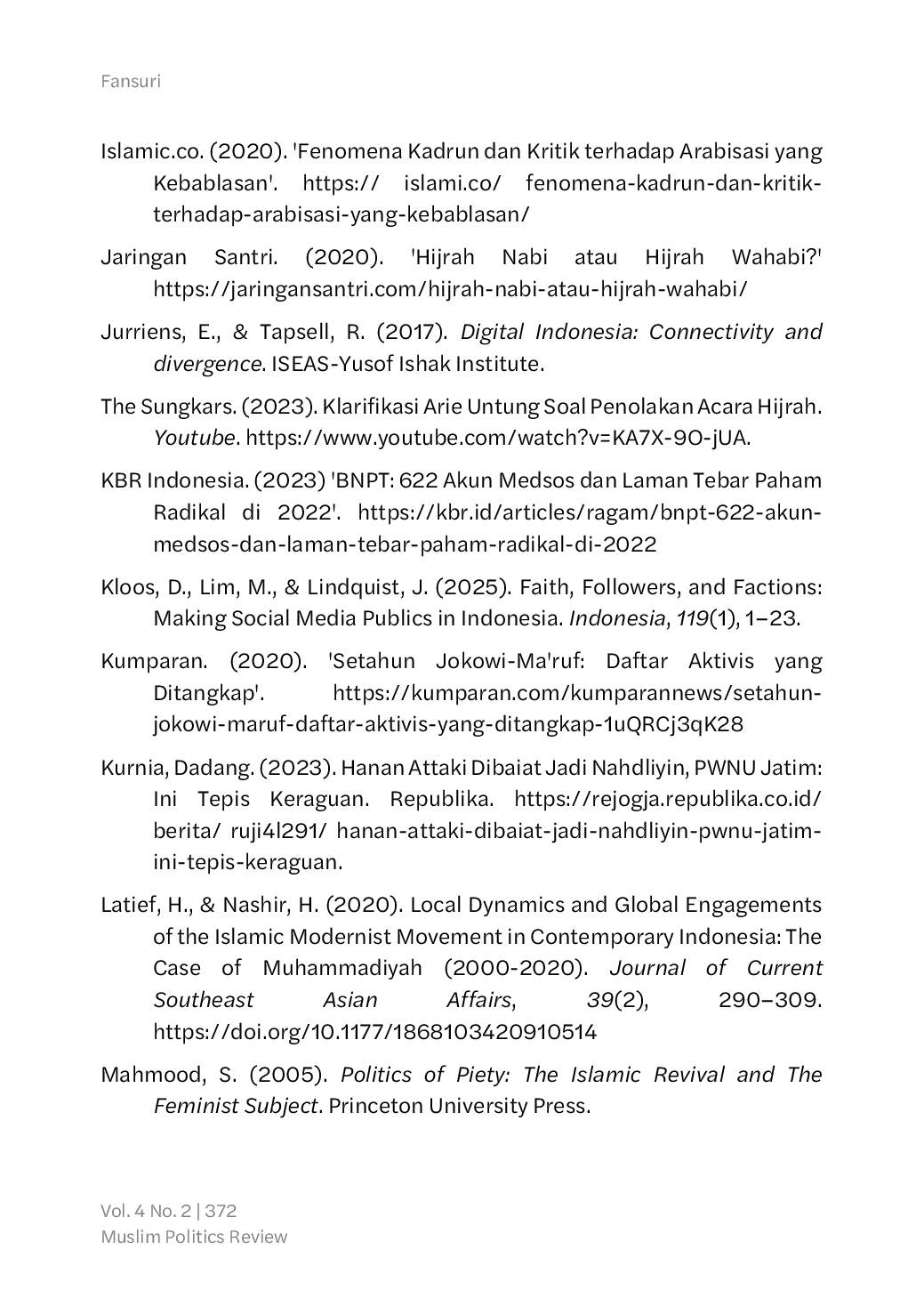 JURIS When Piety is Framed as Threatening The Hijrah Movement within the Politics of Religious Moderation in Indonesia