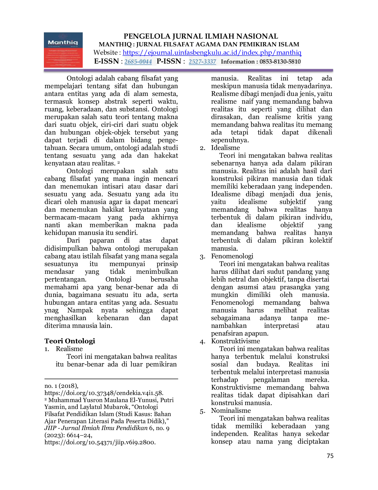 JURIS Ontologi Filsafat Pendidikan Islam Studi di Pondok Pesantren Daar El Qolam
