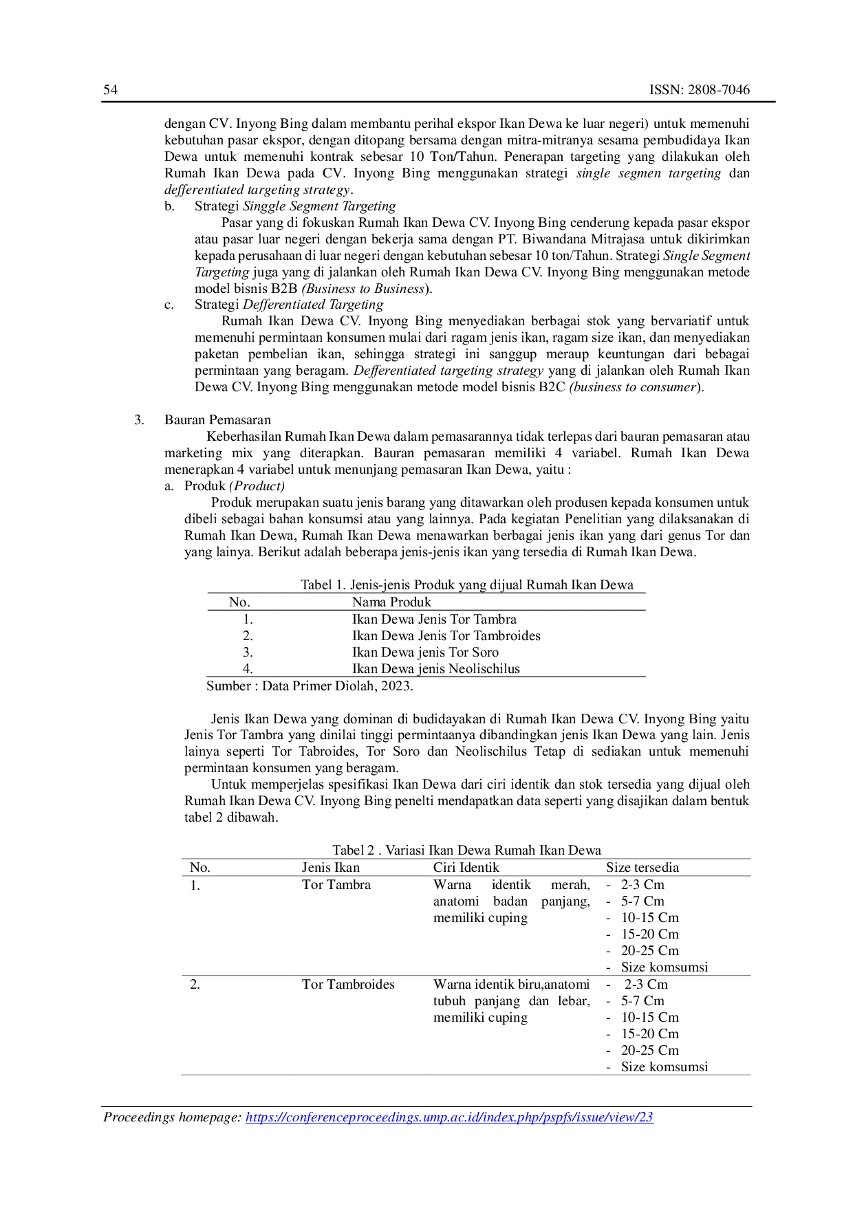 JURIS Bauran Pemasaran Marketing Mix 4P Rumah Ikan Dewa pada CV Inyong Bing di Desa Karang Tengah Kecamatan Cilongok Kabupaten Banyumas