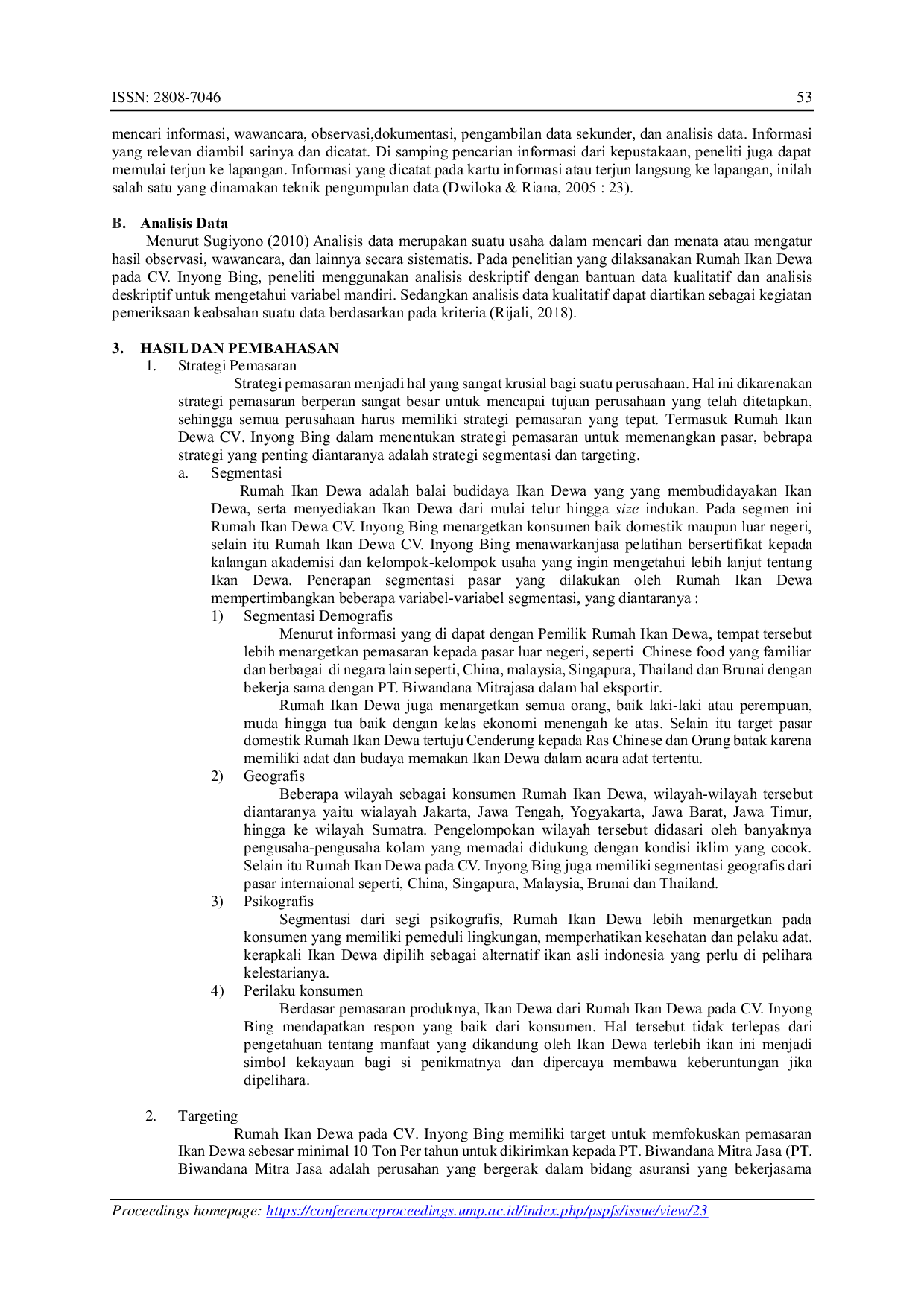 JURIS Bauran Pemasaran Marketing Mix 4P Rumah Ikan Dewa pada CV Inyong Bing di Desa Karang Tengah Kecamatan Cilongok Kabupaten Banyumas