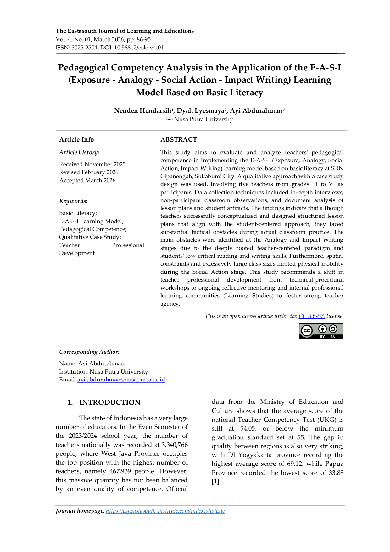 JURIS Pedagogical Competency Analysis in the Application of the E A S I Exposure Analogy Social Action Impact Writing Learning Model Based on Basic Literacy