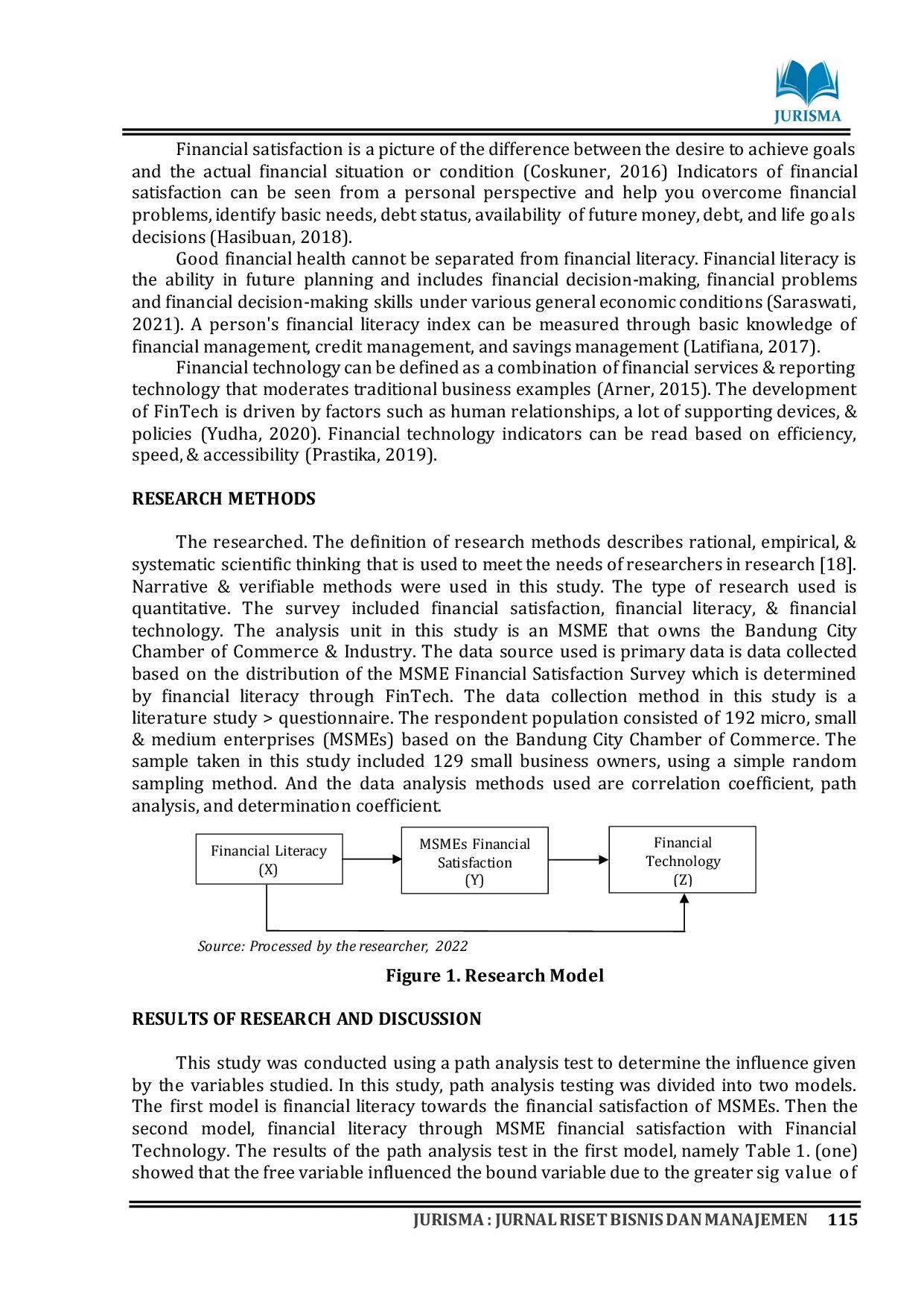 JURIS Financial Satisfaction of MSMES Influenced by Financial Literacy through Financial Technology