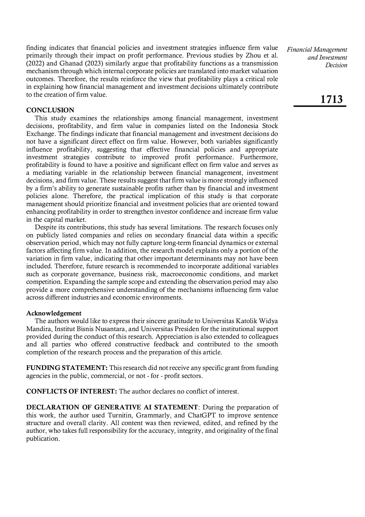 JURIS The Effect of Financial Management and Investment Decision on Firm Value with Profitability as a Mediating Variable