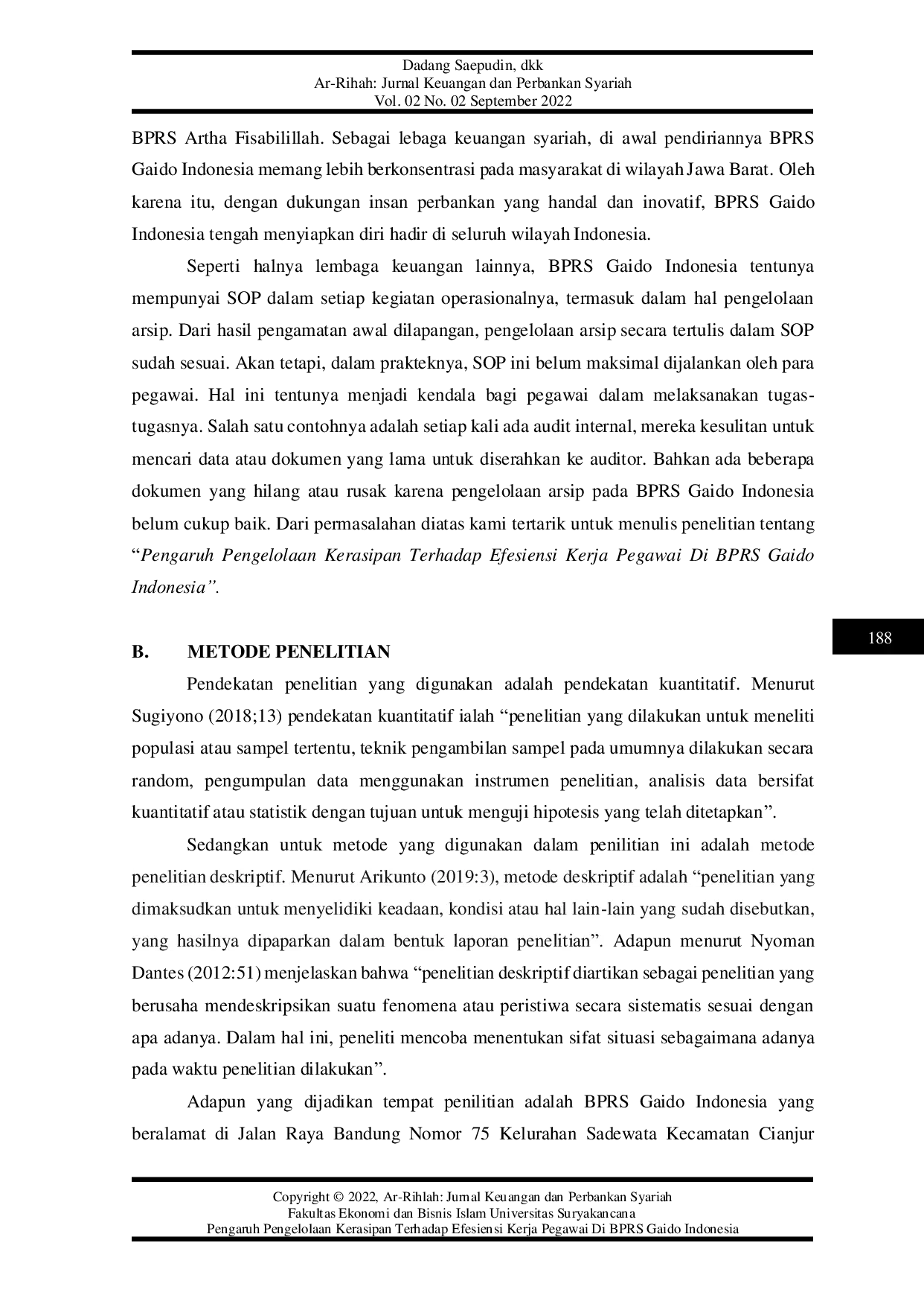 JURIS Pengaruh Pengelolaan Kerasipan Terhadap Efesiensi Kerja Pegawai Di BPRS Gaido Indonesia