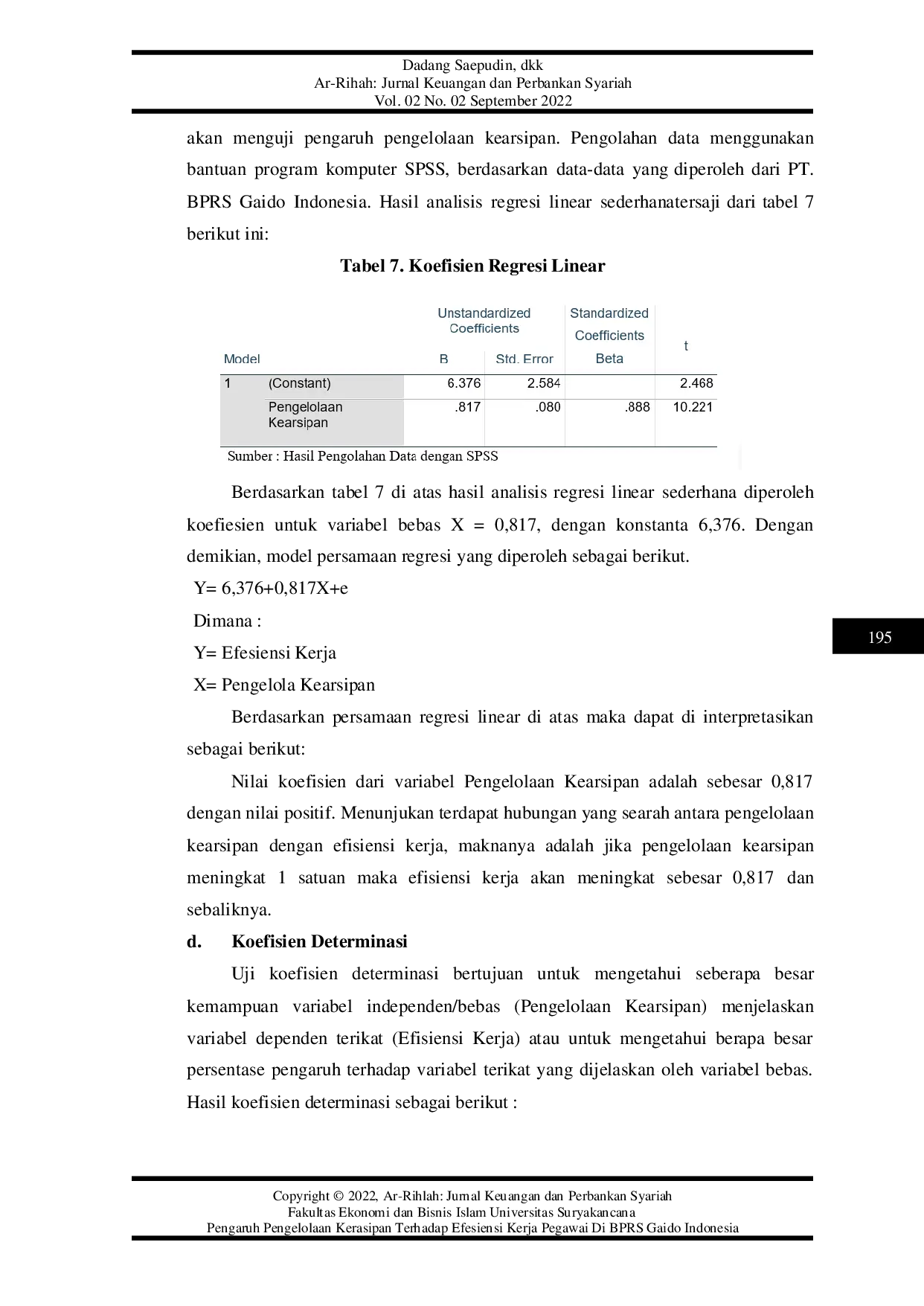 JURIS Pengaruh Pengelolaan Kerasipan Terhadap Efesiensi Kerja Pegawai Di BPRS Gaido Indonesia