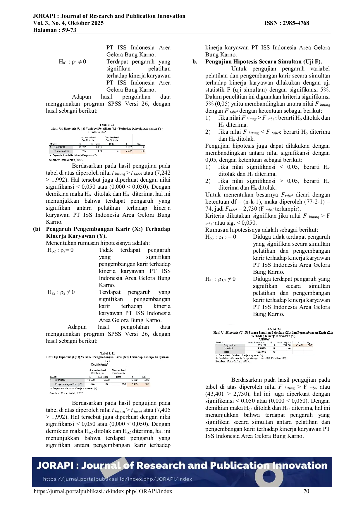 JURIS Pengaruh Pelatihan Dan Pengembangan Karir Terhadap Kinerja Karyawan Pt Iss Indonesia Area Gelora Bung Karno