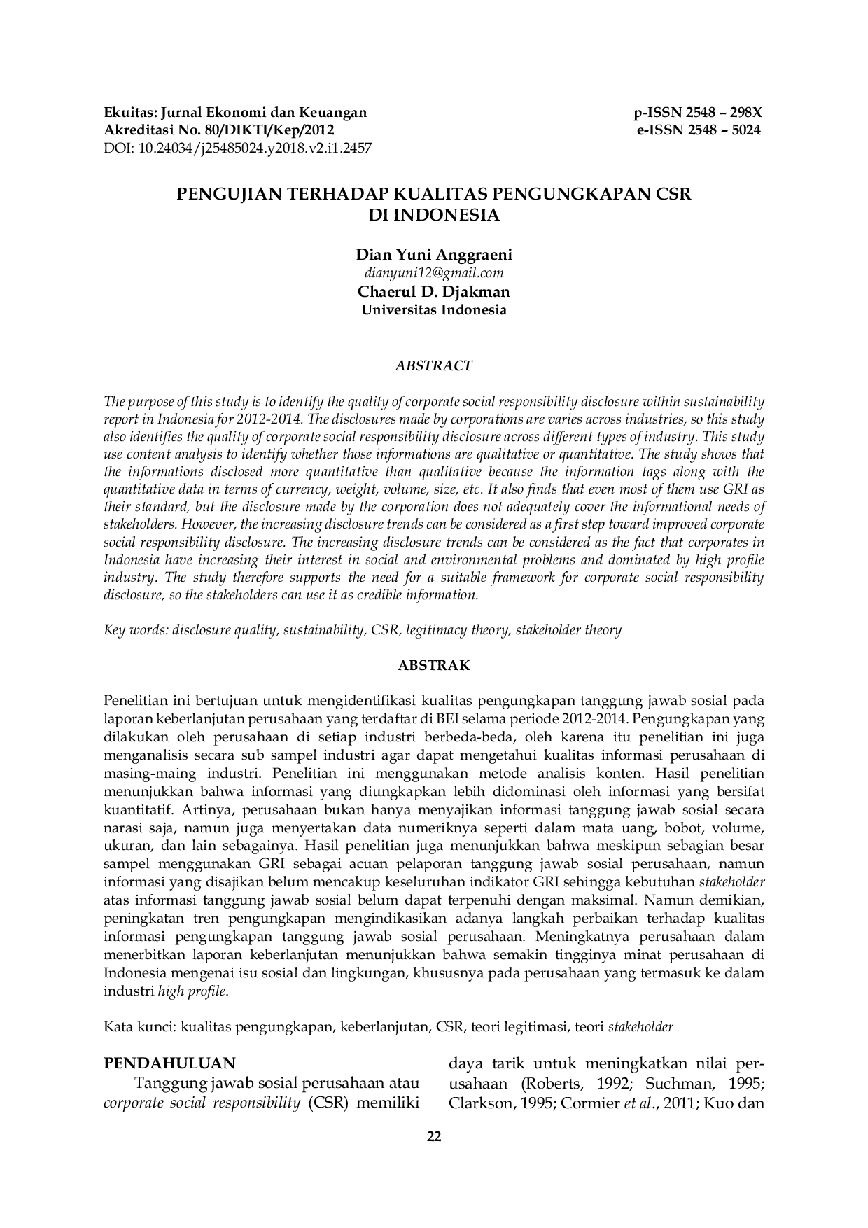 JURIS Pengujian Terhadap Kualitas Pengungkapan CSR di Indonesia