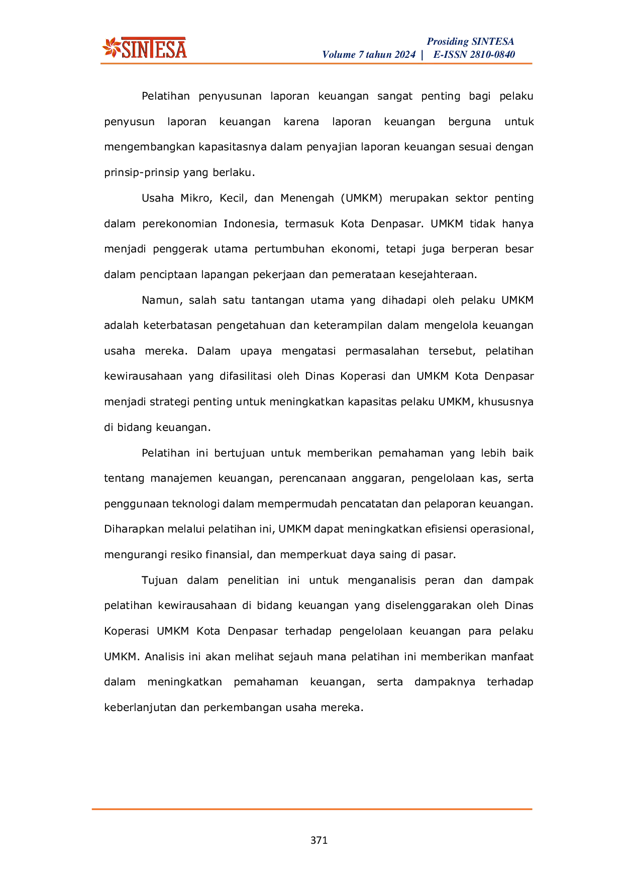 JURIS Analisis Peran Pelatihan Kewirausahaan Umkm Di Bidang Keuangan Studi Kasus Dinas Koperasi Umkm Kota Denpasar