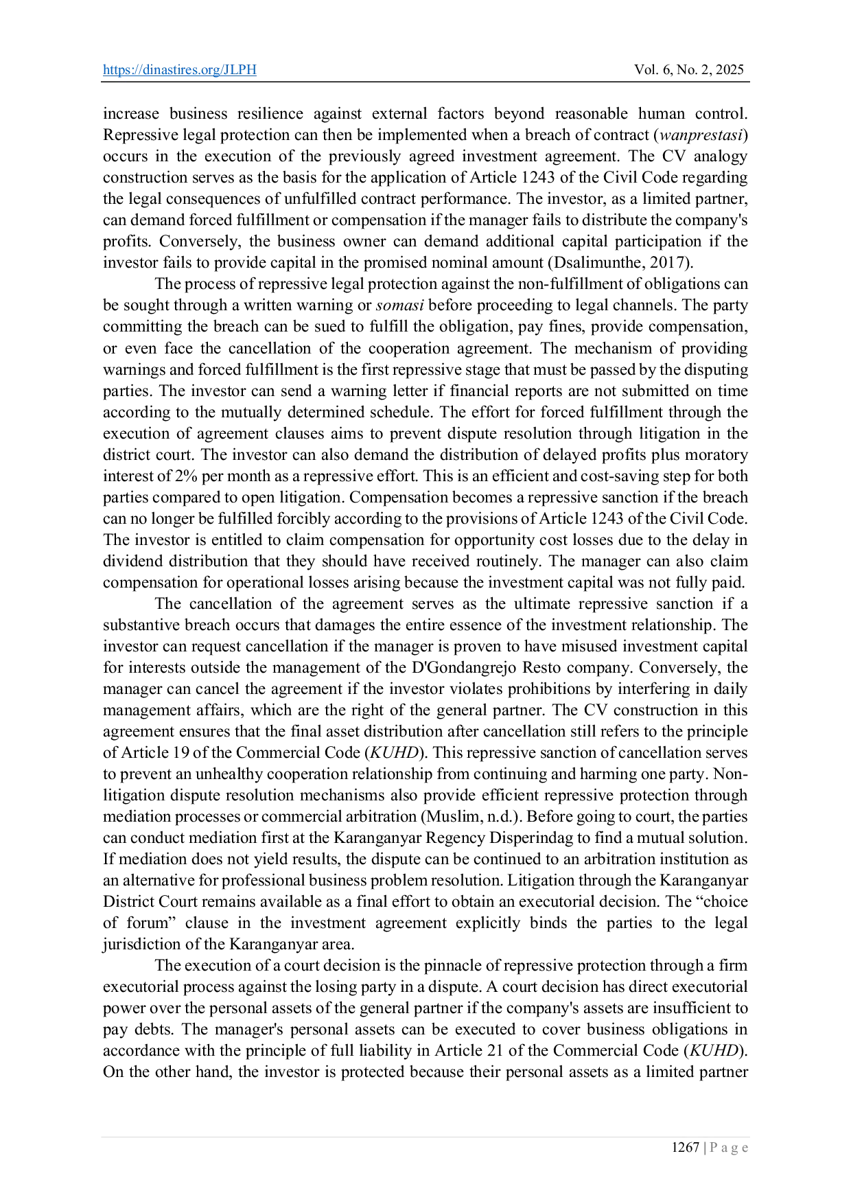 JURIS D Gondangrejo Resto Investment Agreement Legal Construction and Legal Protection for the Parties Involved