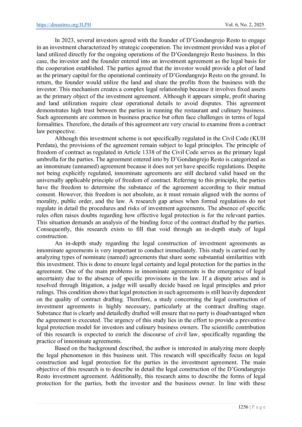 JURIS D Gondangrejo Resto Investment Agreement Legal Construction and Legal Protection for the Parties Involved