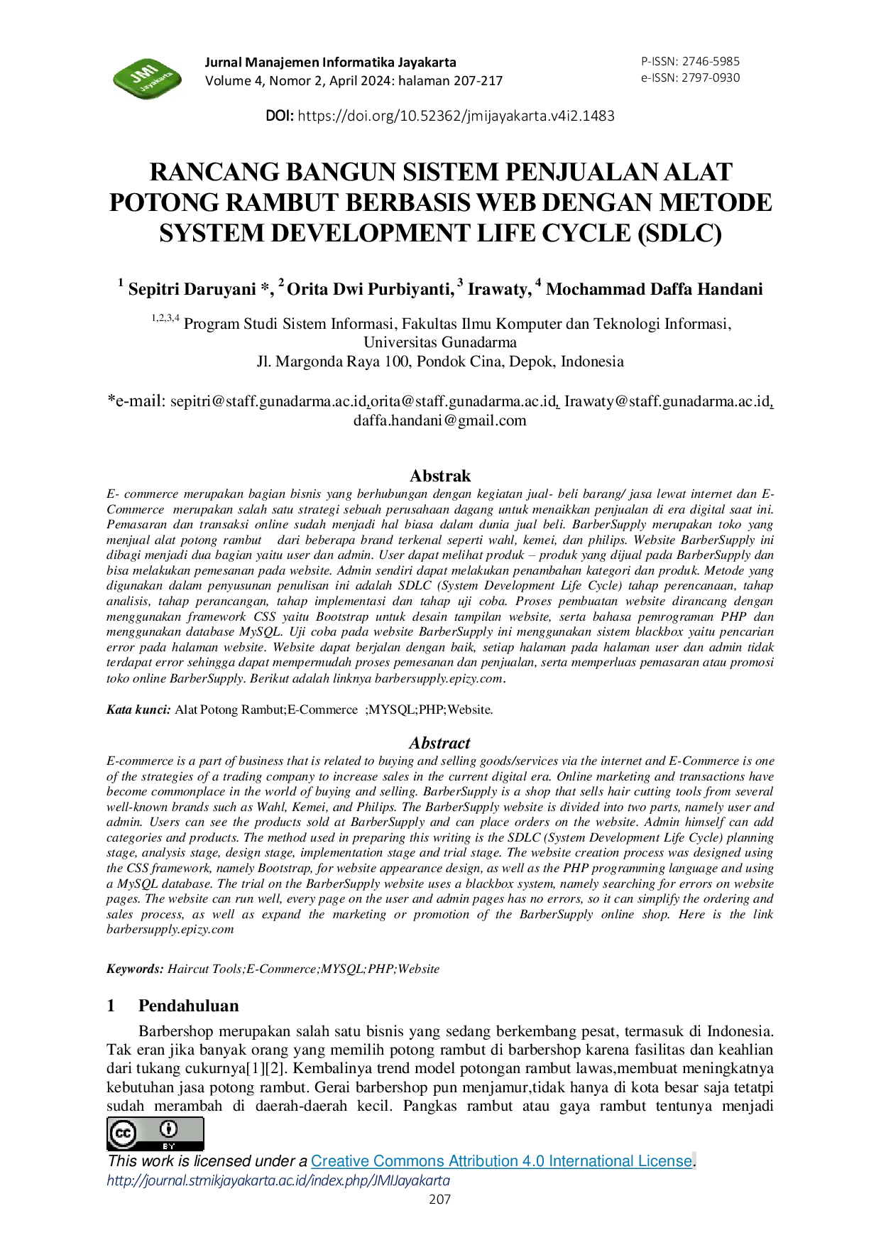 JURIS Rancang Bangun Sistem Penjualan Alat Potong Rambut Berbasis Web Dengan Metode System Development Life Cycle SdLC